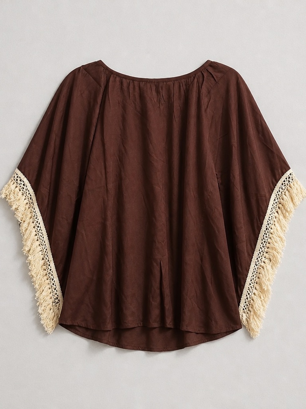 Avanti Brown Tunic with Cream Fringe Sleeves - Picture 2 of 3